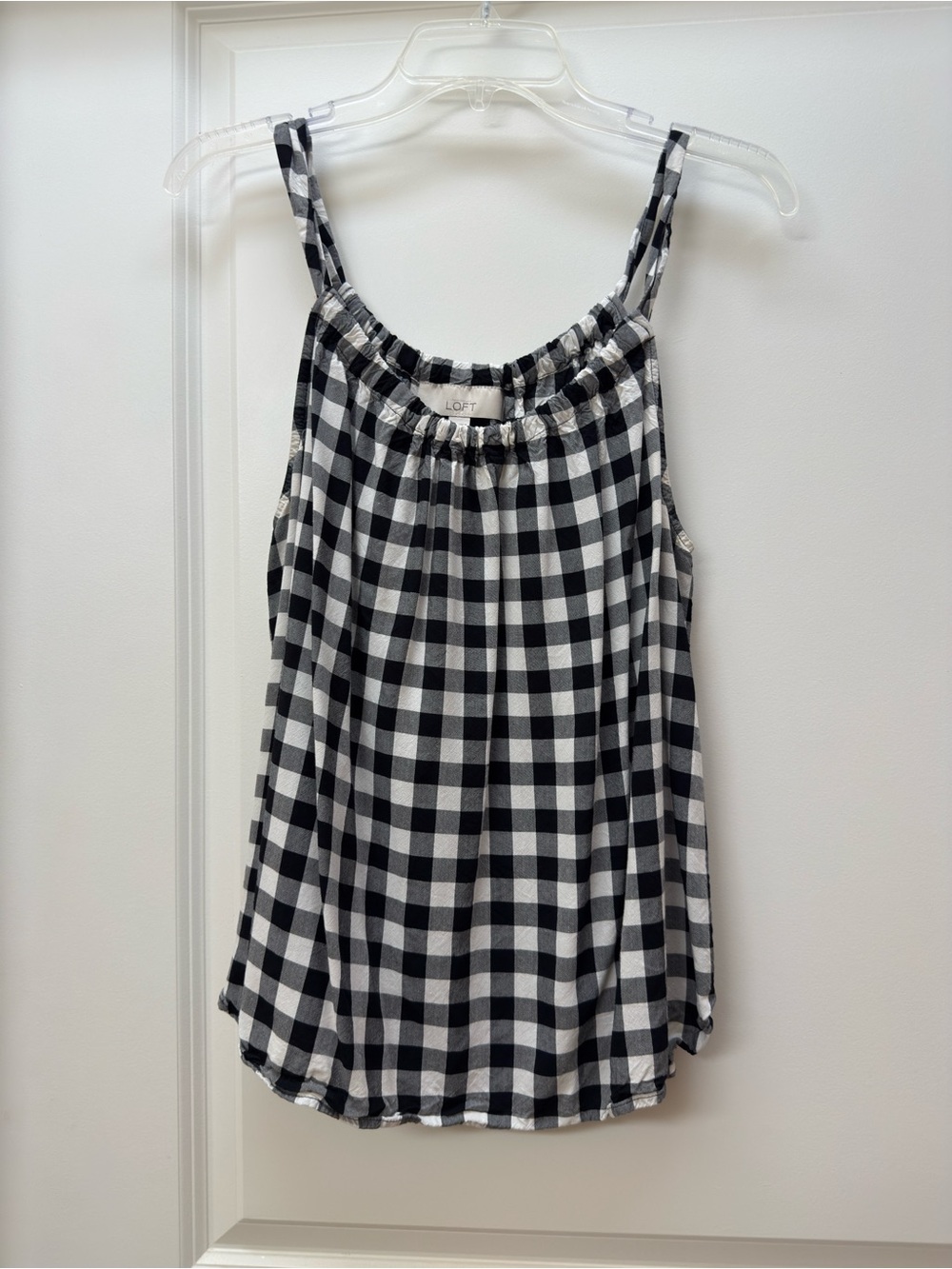 LOFT Black and White Gingham Spaghetti Strap Top